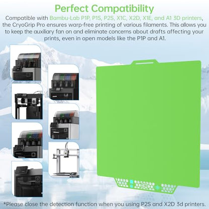 BIGTREETECH BIQU CryoGrip Pro Glacier-Green for Bambu-Lab P1P/P1S/P2S/X1C/X2D/X1E/A1 3D Printers 257x257MM Panda Build Plate Double Sided Upgrade Removable Surface Platform - style: Glacier-Green(P1P/P1S/P2S/X1C/X2D/X1E/A1)