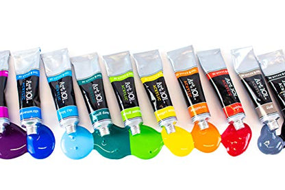 Art 101 USA Deluxe Art Set with 119 Pieces in a Wood Organizer Case, Includes Color Pencils, Paints, brushes and palettes, Learning guides, Portable Art Studio
