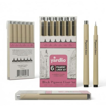 Yardlio Pen Set - 6 Fineliner Pens for Journaling, Writing, and Drawing - Nice Pens for Art, Journals, & Creative Work - Best Pens for Sketching and Journaling