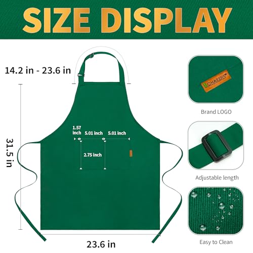 BOHARERS Green Aprons with Pockets - Restaurant Bib Apron for Work Home Kitchen Washable Chef Aprons Costume - color: C-01 Pack Green