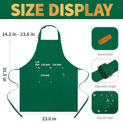 BOHARERS Green Aprons with Pockets - Restaurant Bib Apron for Work Home Kitchen Washable Chef Aprons Costume - color: C-01 Pack Green