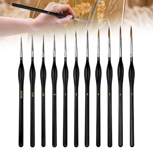 11Pcs Detailing Paint Brushes Set with Triangular Handles - Fine Tip Micro Brushes for Miniature Painting, Warhammer 40k, Acrylic Oil Watercolor Art, Figurine, Model, Paint by Numbers Kit