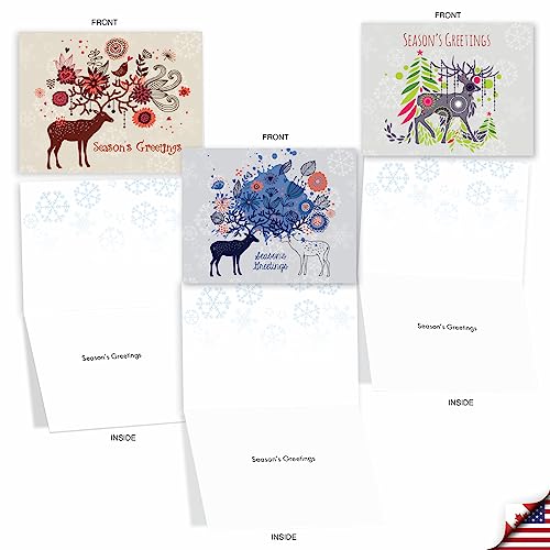 The Best Card Company - 10 Seaon's Greeting Cards with Envelopes - Festive, Fun Assorted Holiday Notecards (4 x 5.12 Inch) - Dandy Reindeer M2938SGG - style: Dandy Reindeer