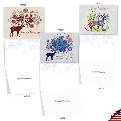The Best Card Company - 10 Seaon's Greeting Cards with Envelopes - Festive, Fun Assorted Holiday Notecards (4 x 5.12 Inch) - Dandy Reindeer M2938SGG - style: Dandy Reindeer