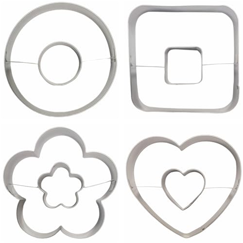 4-Piece Linzer Cookie Cutters Set - Stainless Steel Large Fondant Biscuit Molds for Birthday Party, Graduation, Christmas, and Holiday Baking DIY (Round, Square, Heart, Flower)