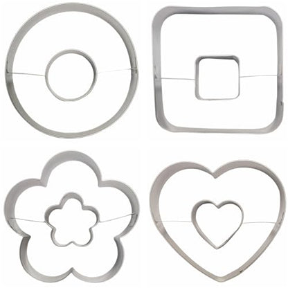 4-Piece Linzer Cookie Cutters Set - Stainless Steel Large Fondant Biscuit Molds for Birthday Party, Graduation, Christmas, and Holiday Baking DIY (Round, Square, Heart, Flower)