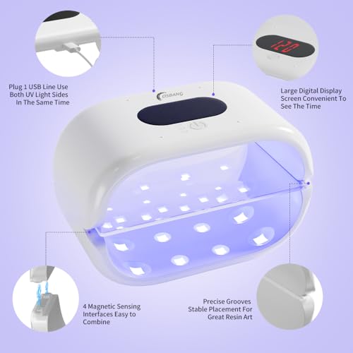 OSBANG Upgraded UV Light for Resin, Double-Sided Fast Curing UV Resin Lamp with USB Line & Large Digital Display Timer, Longer Time Setting UV Light with Silicone Mold for Craft, Jewelry Making - size: UV Resin Light M2