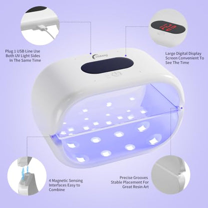 OSBANG Upgraded UV Light for Resin, Double-Sided Fast Curing UV Resin Lamp with USB Line & Large Digital Display Timer, Longer Time Setting UV Light with Silicone Mold for Craft, Jewelry Making - size: UV Resin Light M2