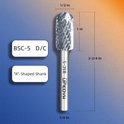 SC-5 Cylindrical with Radius End Double Cut Tungsten Carbide Rotary Files 1/4'' Shank 1/2" Cutting Diameter 1" Cutting Length Deburring Cutters for Wood Grinding & Deep Groove Machining - style: SC-5