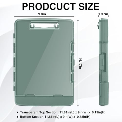 Sooez Original Clipboard with 2 Storage & Pen Holder, Heavy Duty Clip Boards 8.5x11 with Dual Storage, Clearview Dry Erase Coach Clipboard with Real Hinge, High Capacity, School & Office Supplies - color: Green