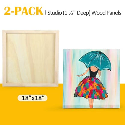 Falling in Art 2 Pack Unfinished Wooden Canvas Panels, 18x18 Gallery Birch Wood Panels Kit, 1 1/2" Deep Art Cradle Boards for Acrylic Painting, Pouring and Burning - size: 18*18 2 Pack