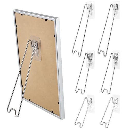 6 Pcs 3 Sizes Adjustable Stainless Steel Picture Frame Easel Backs,Self Adhesive Photo Frame Stands for Frames,Picture Frame Backing Board for 6-18 Inch,Fits Photos Paintings Display(Silver) - size: 6PCS Silver 3 Sizes