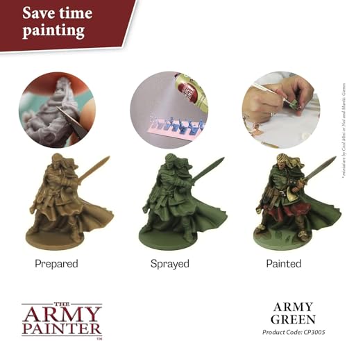 The Army Painter, Base Primer Army Green, 400 mL Acrylic Spray Primer, Spray Paint Basecoat for Miniature Priming, Tabletop Roleplaying, Boardgames, and Wargames Miniature Modellin - color: Army Green