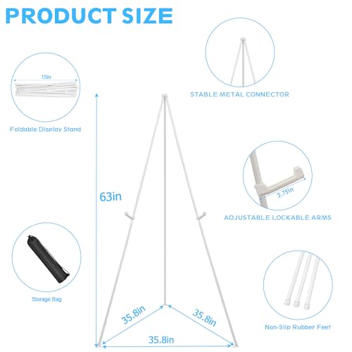 3 Pack White Easel Stand for Wedding Sign & Poster, 63" Portable Metal Painting Easels Stand Adjustable Folding Easel for Art Crafts Show,Arts,Birthday - style: White