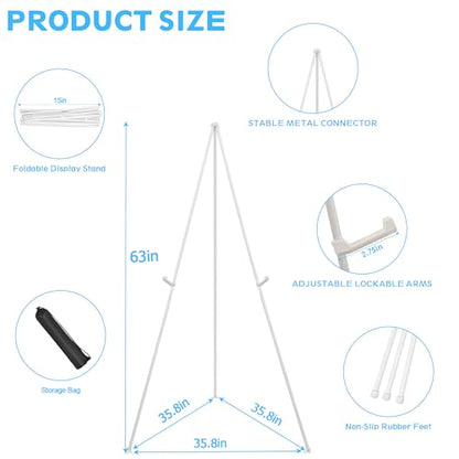 3 Pack White Easel Stand for Wedding Sign & Poster, 63" Portable Metal Painting Easels Stand Adjustable Folding Easel for Art Crafts Show,Arts,Birthday - style: White