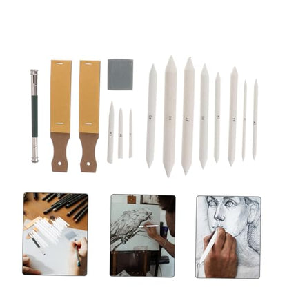 Veemoon 69pcs Blending Stumps and Tortillions Set Sandpaper Pencil Sharpener Kneaded Eraser and Pencil Extension Tool for Sketching Drawing and Shading Techniques