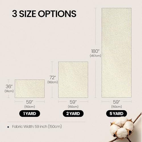 Wildarms 100% Cotton Canvas Fabric by The Yard - 59" Wide 12oz Heavy Duty Natural Duck Canvas for Sewing DIY, Tote Bags, Upholstery & Embroidery (Beige, Cut by the Yard) - color: Beige, size: 1-Yard Pre-Cut (Non-Continuous)