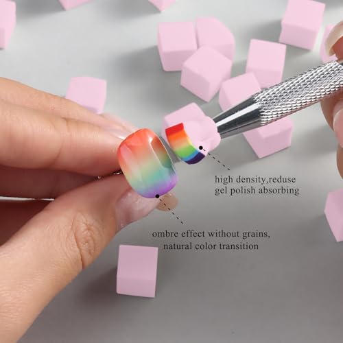 Fcozpjk 100Pcs Soft Nail Sponges for Ombre, Gradient Effect Pink Nail Art Sponges With Grabbing Pen 6Pcs Wedge Sponges Aura Nails Ombre Nail Brush Professional Accessories Manicure Salon Supplies - color: Pink