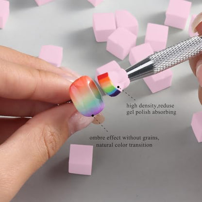 Fcozpjk 100Pcs Soft Nail Sponges for Ombre, Gradient Effect Pink Nail Art Sponges With Grabbing Pen 6Pcs Wedge Sponges Aura Nails Ombre Nail Brush Professional Accessories Manicure Salon Supplies - color: Pink