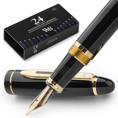 Wordsworth & Black Majesti Fountain Pen-(Black), Luxury Case, Gold Finish; 18K Gilded Medium Nib- Ink Cartridges, Refillable Ink Converter-Calligraphy Pen-Best Business Gift Set for Men & Women | Black, Gift for Men Women, Gold Finish, 18K German Iridium,