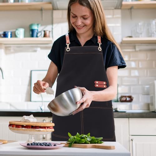 Waterproof Thickened Large Canvas Apron with Tool Pockets Oil-proof Crossback for Men Women Gardening Cooking Grilling Black