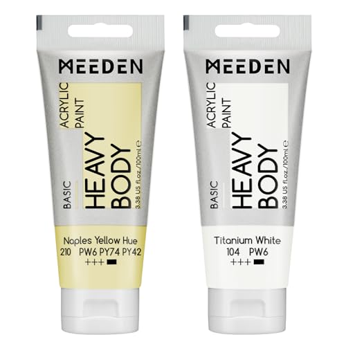MEEDEN Acrylic Paint Naples Yellow Hue: Bundled with Titanium White Color - 100ml/3.38oz x 2 Bulk Heavy Body Acrylic Paint Tubes for Art Craft Painting - color: Naples Yellow Hue, size: 2 Tubes