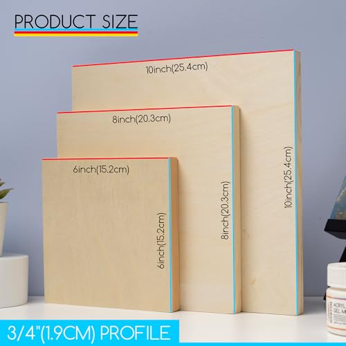 MEEDEN Unfinished Wood Canvas Kit: 3/4" Deep 6x6 8x8 10x10 Wooden Canvas Panel - 6 Pcs of Cradled Wood Art Boards for Pouring Art, Crafts, Painting - size: 6x6 8x8 10x10 - 6 Pack