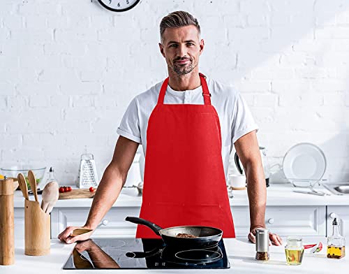 Utopia Kitchen 10 Pack Bib Apron Adjustable with 2 Pockets, Water and Oil Resistant, Cooking Kitchen Chef Apron for Women Men - color: Red