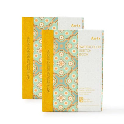 Arrtx Watercolor Sketchbook,100% Cotton Acid-Free 140lb/300gsm Hot Press Hardcover Watercolor Journal Notebook 2 Pack,40 Sheets 5.35 x 3.86 inches
