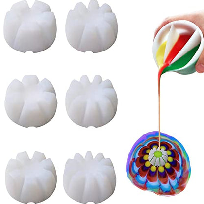 6Pcs/Set Flower Pour Cups Silicone Split Cup for Paint Pouring Acrylic Pouring Flower Strainers Fluid Art Pour DIY Resin Molds for Making Painting Tools Drawing Accessories (White) - color: White