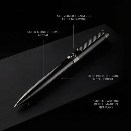 Scriveiner Gun-Metal Lacquer Ballpoint Pen - Stunning Luxury Pen, Schmidt Black Refill, Best Gift Set for Men & Women, Professional Executive Office, Nice Fancy Designer Pens - color: 21. Gun-Metal