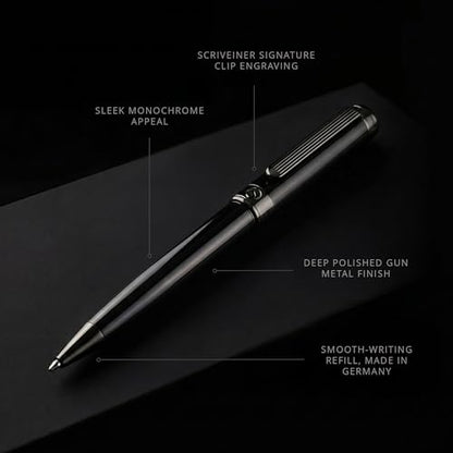 Scriveiner Gun-Metal Lacquer Ballpoint Pen - Stunning Luxury Pen, Schmidt Black Refill, Best Gift Set for Men & Women, Professional Executive Office, Nice Fancy Designer Pens - color: 21. Gun-Metal