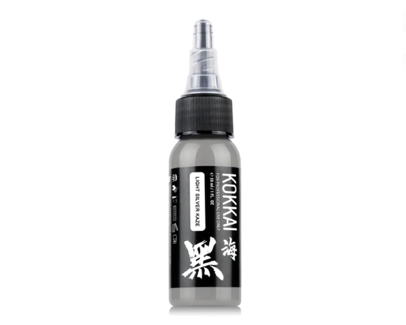 Tattoo Ink, Premium Quality, Precision Medium Viscosity, Rich Hue, Quick Healing, Acrylic-Free, Water-Based, Ready-to-Use Ink for Precision Tattooing (Light Silver Kaze, 0.5 oz)