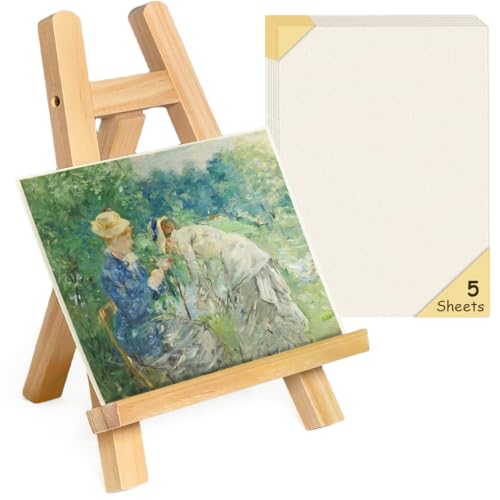 10.8 inch Tabletop Easel, Small Painting Easel with 5 Papers | Table Easel for Painting, Natural Pine Wood Mini Easels. 32K 300gsm Painting Paper. A-frame Structure Easel Stand.