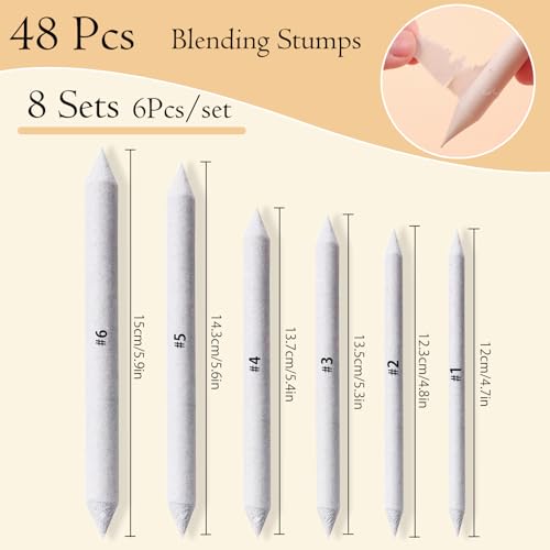 Hodyludy 48 Pcs Blending Stumps and Tortillions, Oil Pastel Blending Pencils, Paper Art Blenders Sticks, Sketch Shading Pencils for Students, Artists, Charcoal & Drawing Supplies