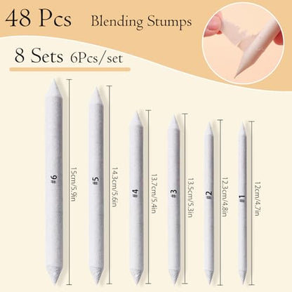 Hodyludy 48 Pcs Blending Stumps and Tortillions, Oil Pastel Blending Pencils, Paper Art Blenders Sticks, Sketch Shading Pencils for Students, Artists, Charcoal & Drawing Supplies