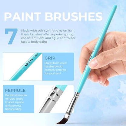 Nicpro Face Paint Brush Set, 7PCS Face & Body Painting Brushes with Aqua Blue Handles, Synthetic Nylon Hair Makeup Paintbrush Kit for Kids, Halloween, Cosplay, School Events & Summer Camp - color: Blue