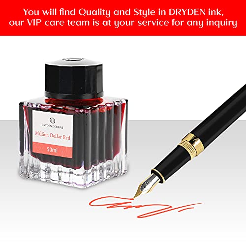 Dryden Designs Ink Bottle for Fountain Pen | Luxury Edition, Smooth Flow, Compact Designed 50ml Million Dollar Red - color: Red [Million Dollar Red] Ink Bottle