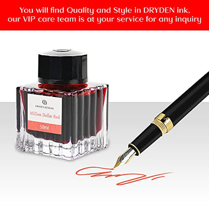 Dryden Designs Ink Bottle for Fountain Pen | Luxury Edition, Smooth Flow, Compact Designed 50ml Million Dollar Red - color: Red [Million Dollar Red] Ink Bottle