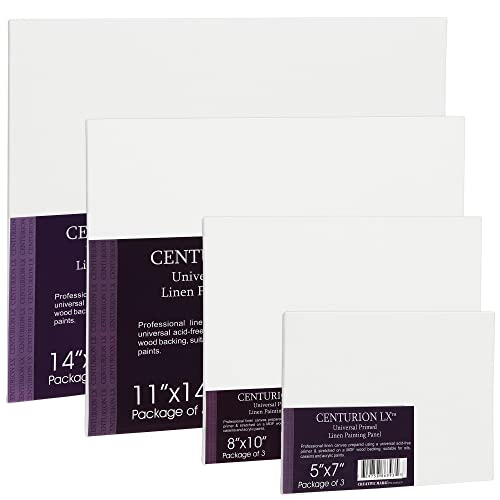 Centurion All-Media Primed Linen Panels - Large Multipack of 9-11oz Universal Primed Canvas Boards for Painting, Mounted on MDF Wood, Non-Warping, Ideal for Artists, Professionals, and Painters - size: Large Multipack