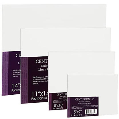 Centurion All-Media Primed Linen Panels - Large Multipack of 9-11oz Universal Primed Canvas Boards for Painting, Mounted on MDF Wood, Non-Warping, Ideal for Artists, Professionals, and Painters - size: Large Multipack