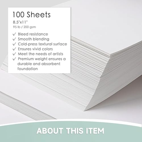 VEOOK Watercolor Paper Bulk, 8.5"x11" Water Color Paper, 100 Sheets 95lb/200gsm Artist Painting Drawing Paper for Adults, Paint, Sketchbook, Journal, Art Supplies(WC-04)