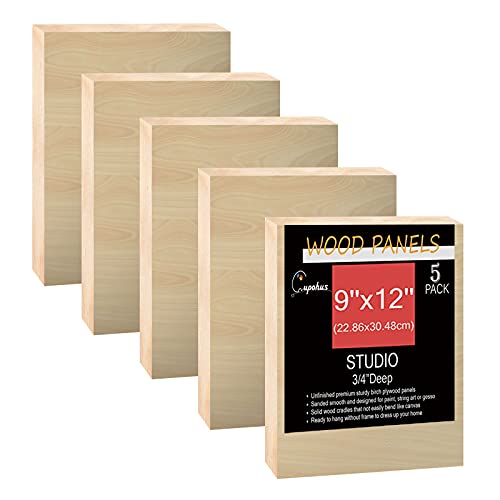 Cupohus Unfinished Birch Wood Boards Canvas for Painting, 5 Packs 3/4'' Deep Cupohus 9'' x 12'' Wooden Cradled Panels for Pouring Art, Crafts, Paints and More - size: 9" x 12"