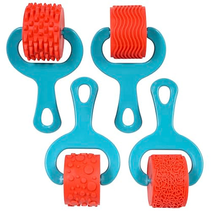 READY 2 LEARN Paint & Dough Explorers | 4 Patterns | Set 1 | Imagine Colors | Chunky Texture Rollers for Kids | Paint, Ink and Play Dough Accessories