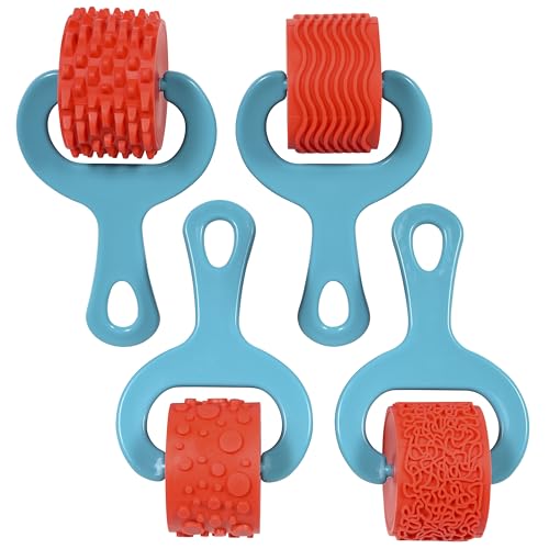 READY 2 LEARN Paint & Dough Explorers | 4 Patterns | Set 1 | Imagine Colors | Chunky Texture Rollers for Kids | Paint, Ink and Play Dough Accessories