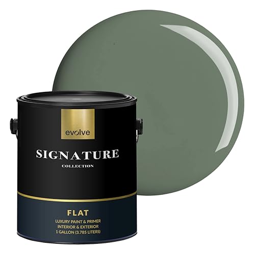 EVOLVE Signature Collection Luxury Interior Paint & Primer, Flat Sheen (Cadet Green), 1 Gallon – Premium One-Coat Coverage, Low VOC, Low Odor, Washable Finish for Walls, Ceilings & Trim - color: Cadet Green, size: 128 Fl Oz (Pack of 1)