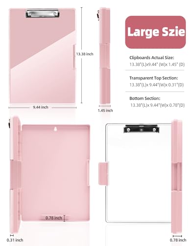 Clearview Clipboard with 2 Storage, Dry Erase 8.5x11 Heavy Duty ClipBoards - High Capacity Coaches Clip Board with Pen Holder - Side Opening Plastic Nursing Clip Case (Pale Pink) - color: Pale Pink