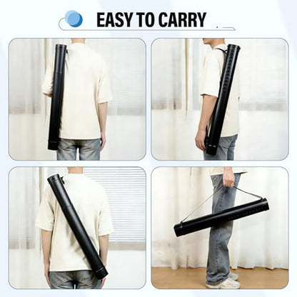 DEWEL Adjustable Poster Tube 24.5"-42", Waterproof Plastic Document Storage Tube Telescoping Carrying Case, Light Resistant Drawing Tube Painting Picture Tube Holder (Black-Large Size) - color: Black (Polygon), size: Large