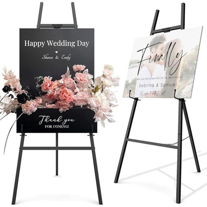 Easel Stand for Sign, Heavy Duty Metal Display Easel with Adjustable Chain, 4-Tier Height Art Easel for Painting, Wedding Sign, Posters & Commercial Display (Black) - color: Black