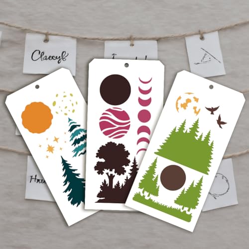 12 Sheets Overlay Forest Moon Stencils for Painting, 12 Styles Layered Moon Designs Drawing Templates Reusable Art Stencil for Painting on Wall Wood Home Decor - style: Forest Moon